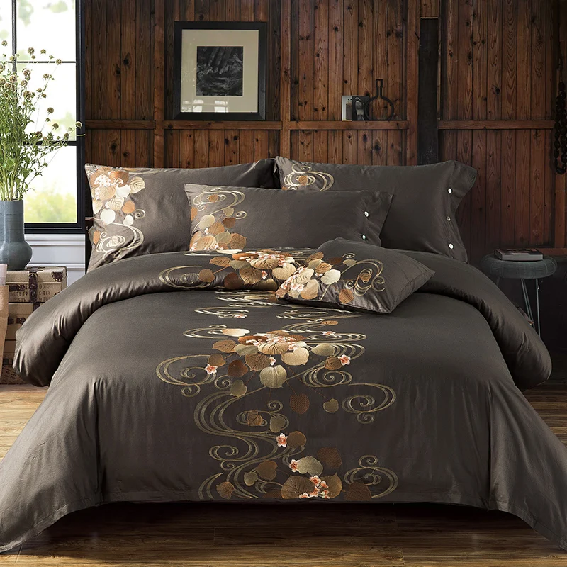 Комплект постельного белья из шелка и хлопка с вышивкой 4 шт.|sheet set|bed setbedding set |