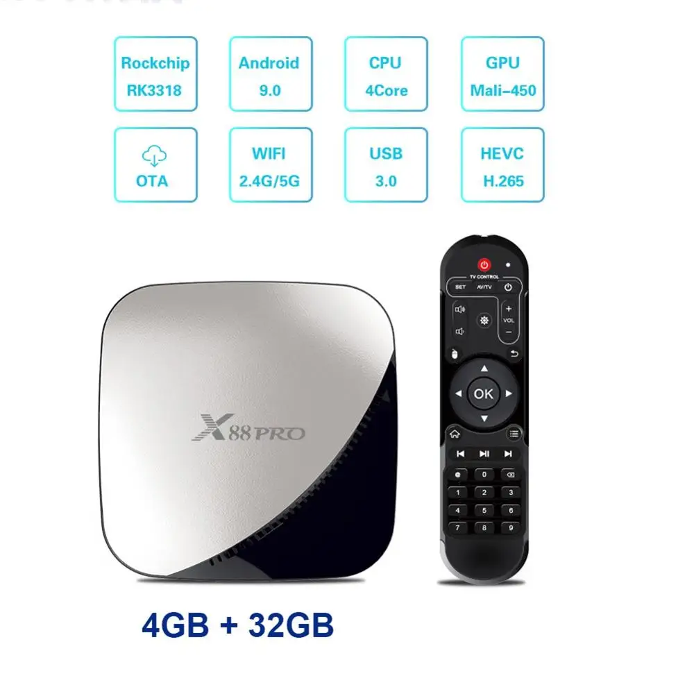 4GB 32GB Ilebygo X88 pro Android 9,0 ТВ коробка 4G 64G RK3318 4 ядра 2,4G и 5G Wi-Fi 4 K HDR Smart Декодер каналов кабельного телевидения USB 3,0 Поддержка 3D фильм Ott Box - Цвет: 4GB 32GB