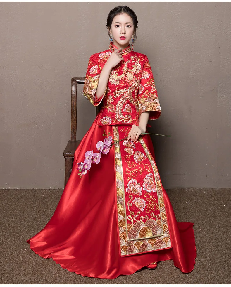 Современное платье-Ципао красный Qipao длинные Традиционный китайский свадебное платье Oriental стиль платья для женщин Китай костюмы магазине