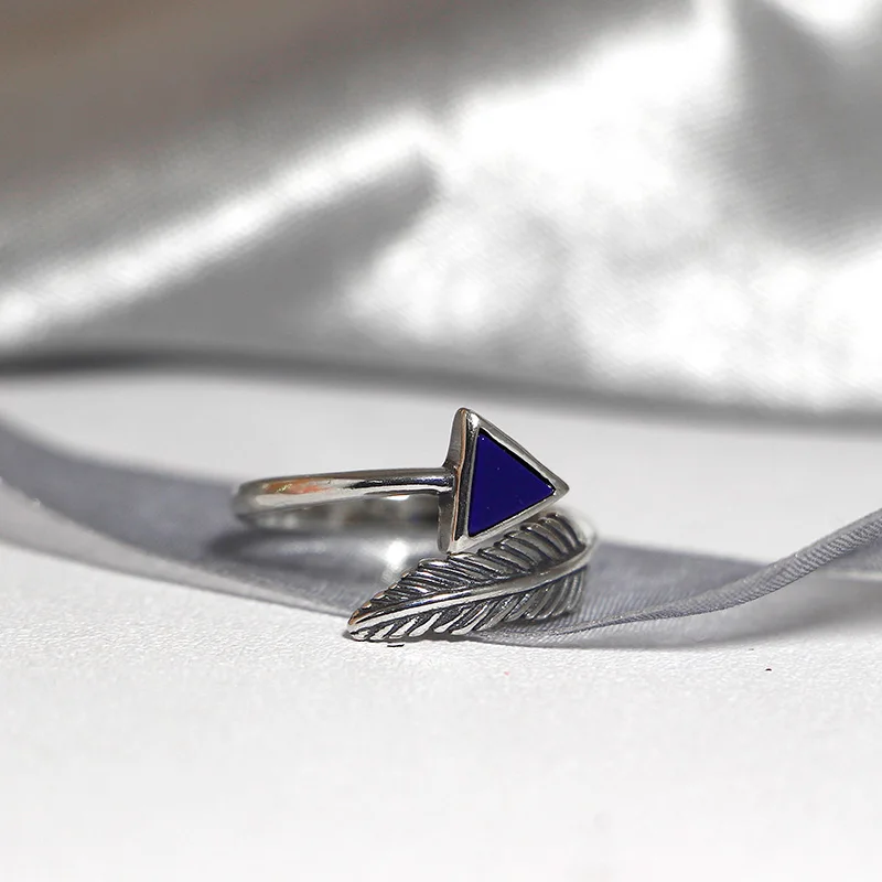 Elegant Quality 925 Adjustable Rings Vintage Feather Turquoise Ring Sterling Silver for Women Jewely |