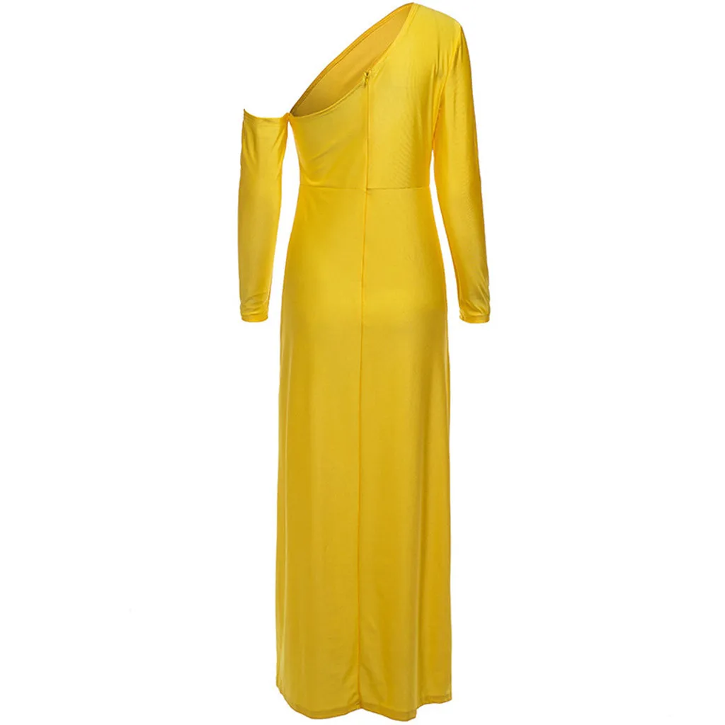 JAYCOSIN 2019 Women Sexy Deep V Long Sleeve Irregular Dresses Female Split Solid Color Maxi Bodycon Elegant Dress 626W | Женская одежда