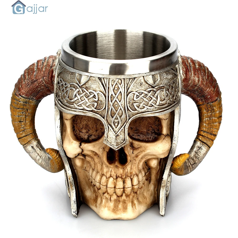 3D череп домашние инструменты Милая кофейная кружка из смолы яркий воин Танкард