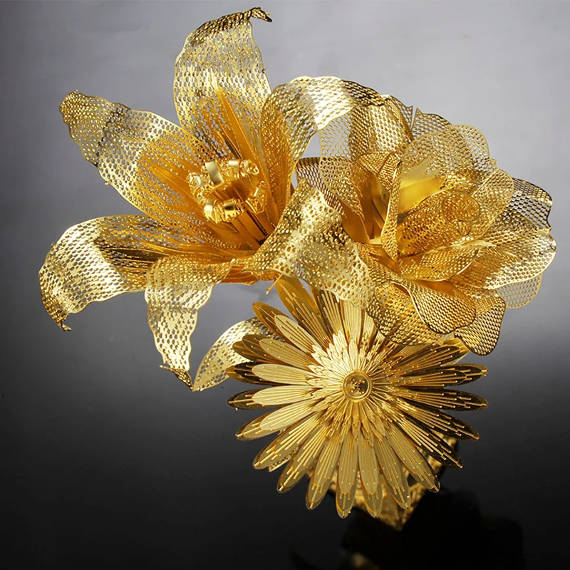 Роза Ваза с лилиями весело 3D Металл DIY Миниатюрная модель наборы пазл детские