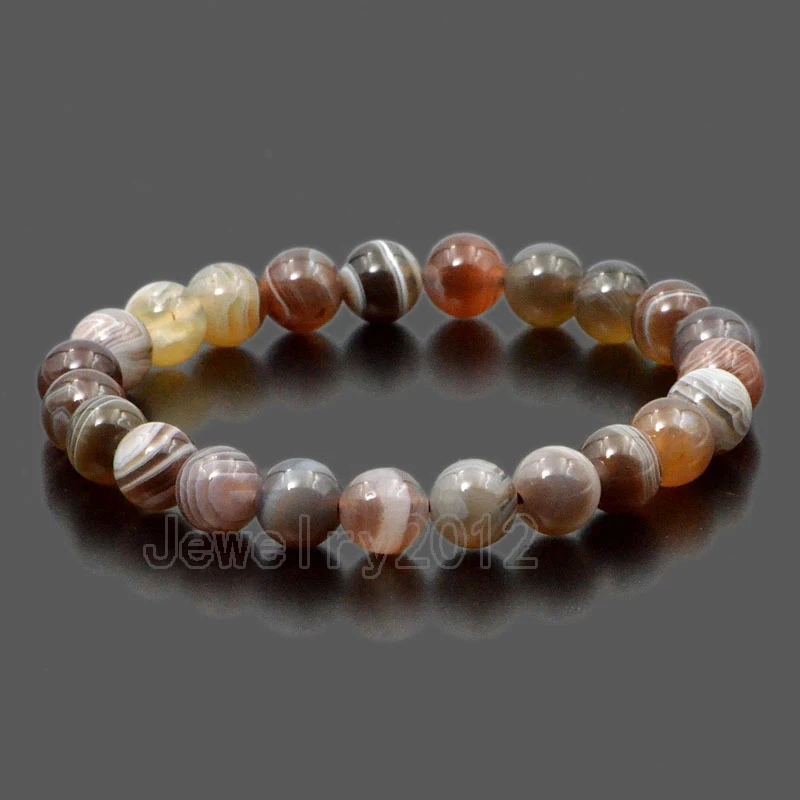 Botswana Agate 5 шт./лот 8 мм Для Мужчин's Женская Мода Круглый AAA Природные драгоценного камня Бусины эластичный браслет 7." Сделай сам Изготовление ювелирных изделий - Окраска металла: Botswana Agate