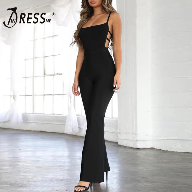 INDRESSME Women Full Length Bandage Jumpsuits Sexy Spaghetti Strap Hollow Out Backless Sheath Club Party Jumpsuit Vestidos 2019 | Женская