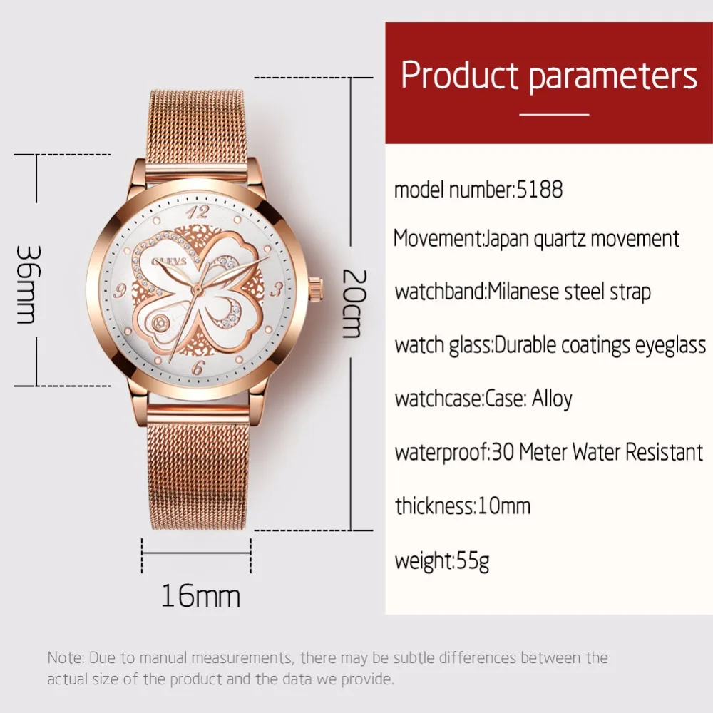 

OLEVS Women Watch Fashion original lucky four clover Ladies Wristwatch Rose gold Steel mesh Bracelet Leather Clock Girl Gift