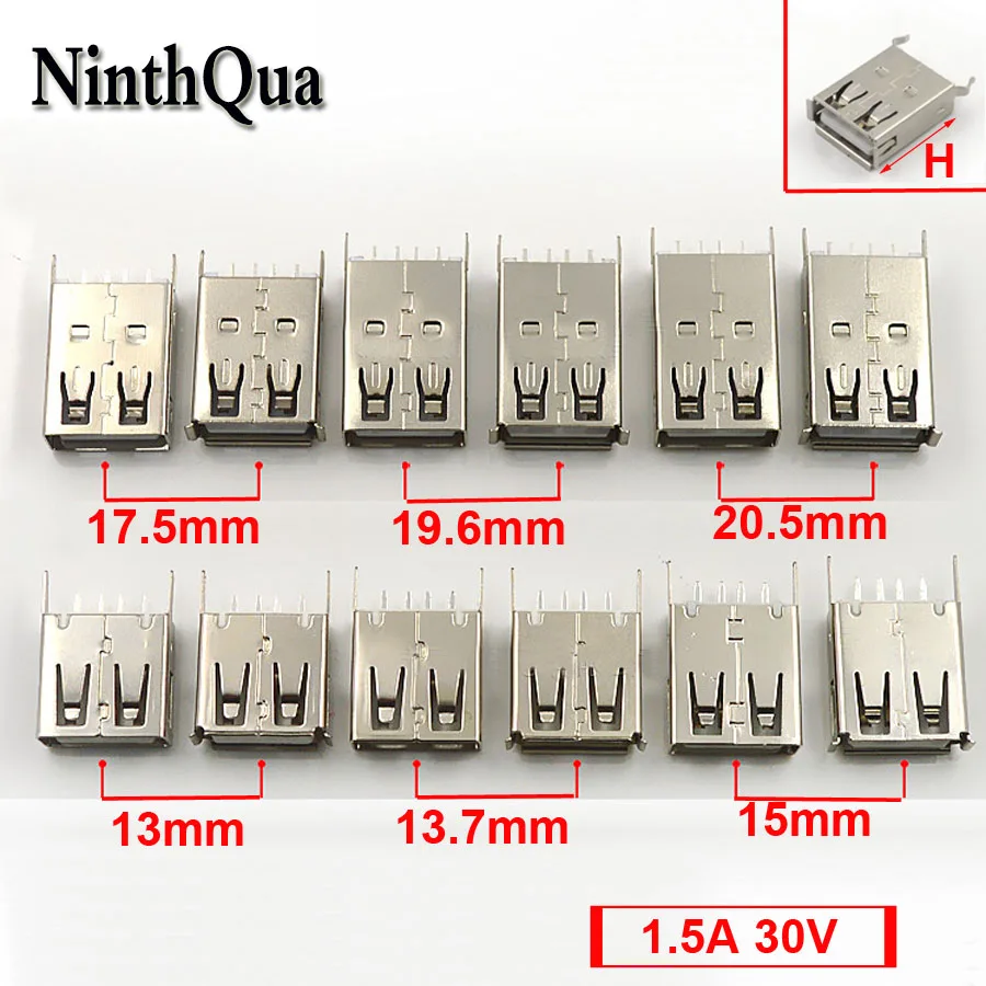 12 типов x 2 шт. USB гнездовой разъем DIP мобильный питания 180 градусов 1.5A 30