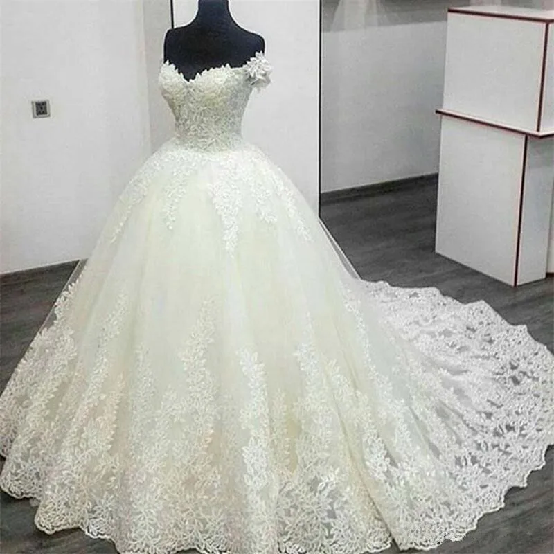 Robe De Mariage 2018 роскошное бальное платье с вырезом лодочкой кружевное свадебное