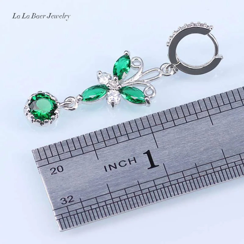 L & B бабочка 925 серебряный цвет зеленый искусственный изумруд Белый Кристалл