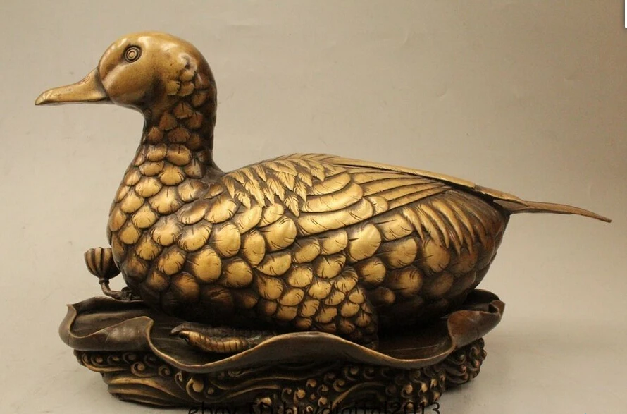 14 &quotКитайский Фэншуй Чистая Бронза утка утки кукер лист лотоса статуя животного