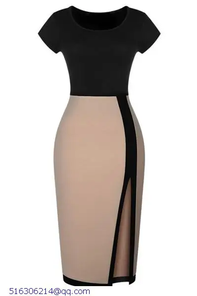 women summer fashion Beige And Black Pachwork Short Sleeve Inspired vintage Midi Dress With Belt LC6577 vestidos femininos | Женская