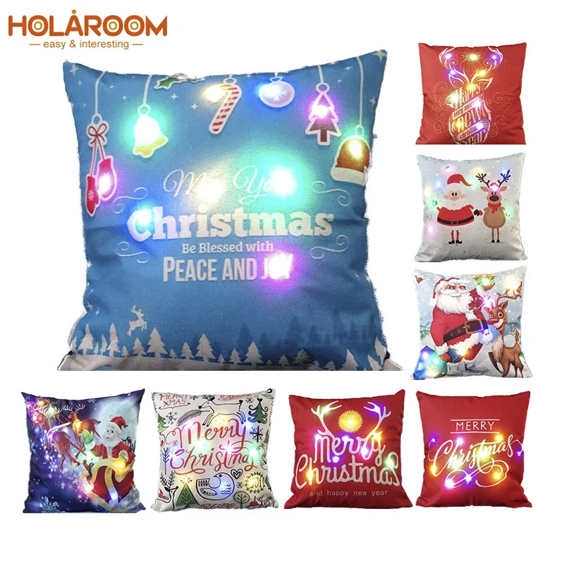 

Luminous Xmas Cushion Cover LED Light Throw Pillows Cover For Sofa waist pillow Car Xmas Decoration Deer Santa claus Pillowcases