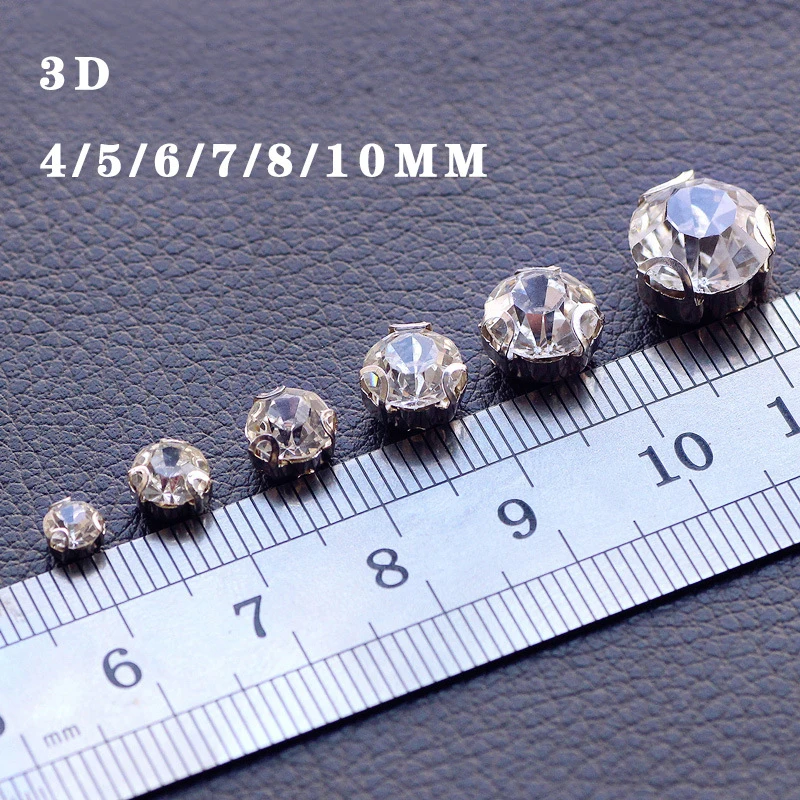 Новинка! Стеклянные пришивные стразы 2D-3D 4 мм-10 мм с серебряной основой женские