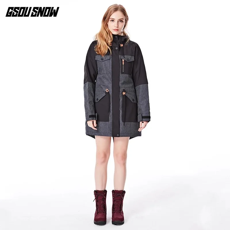 GSOU SNOW women лыжный Водонепроницаемая дышащая куртка Снежная куртка High-Q Лыжный спорт и Сноубординг теплая куртка ветрозащитная
