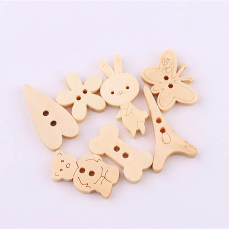 100 шт. деревянные пуговицы в виде животных кроликов бабочек сердечек|wooden buttons|wooden