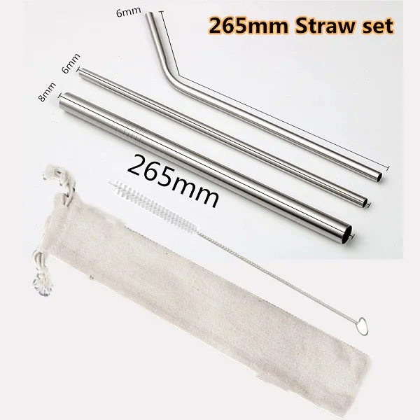 265mm straw set Металлическая соломинка из нержавеющей стали соломинки многоразовые пипетки всасывающий Очиститель Щетка труба прямая гибкая трубка домашний бар аксессуары - Цвет: 265mm straw set