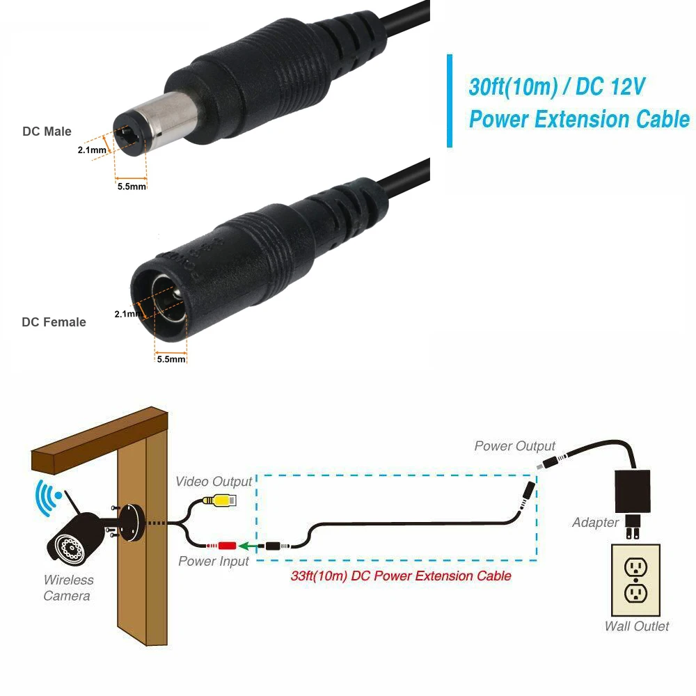 Uvusee CCTV 5 м/10 м/15 м/20 М 2,1x5,5 мм Dc 12 В удлинитель питания для аудио камеры безопасности s Ip камера Dvr автономный