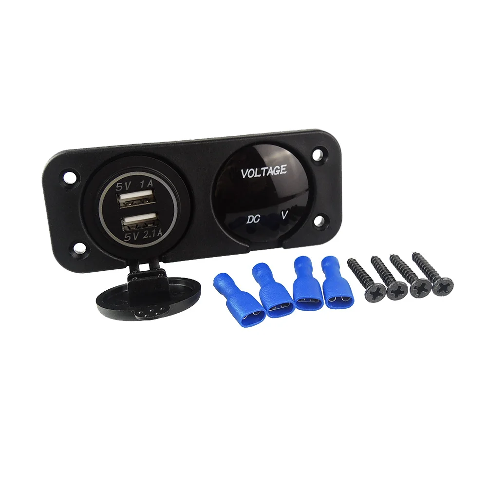 12 В/24 В двойной USB Красный светодиодный цифровой дисплей Вольтметр гнездо для