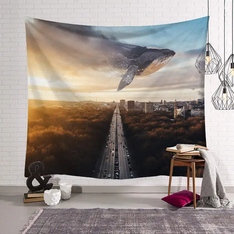 Ocean Whale Wall Hanging Tapestry Picnic Mat Sunset Wave Printing Carpet Polyester Material Theme Hotel Bedroom Decoration | Дом и сад
