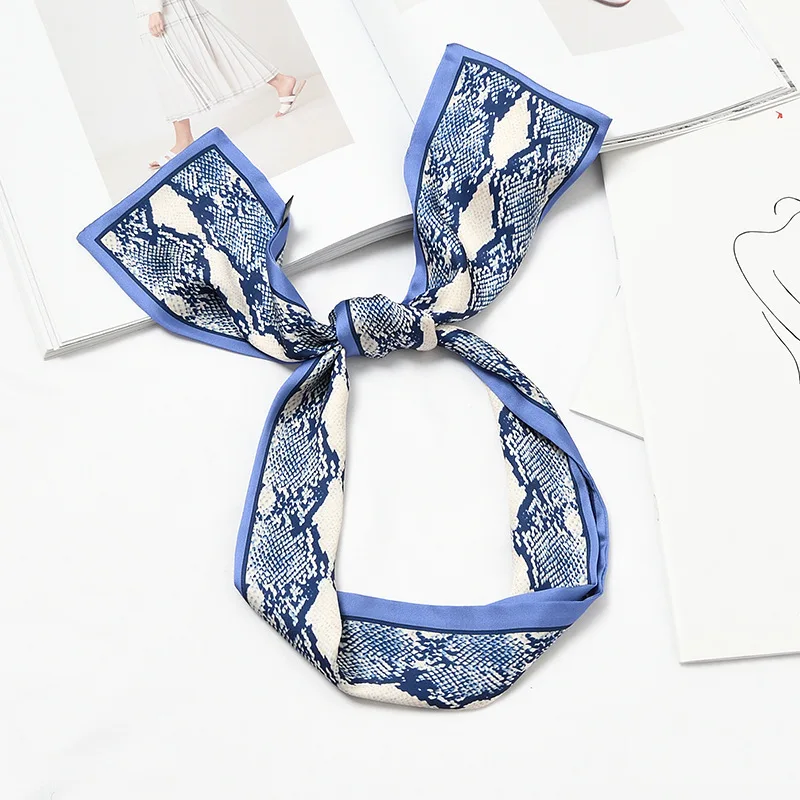 Serpentine Blue Edge Клевер роскошный шарф для волос 9,5x98 см тонкий шарф шелковый галстук на голову винтажный женский атласный элегантный Леопардовый весенне-осенний - Цвет: Serpentine Blue Edge