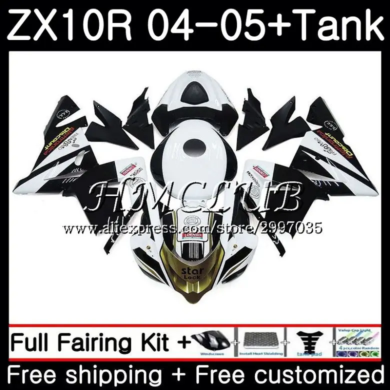 

Body +Tank For KAWASAKI NINJA ZX1000 C ZX 10 R ZX-10R 2004 2005 60HC.19 ZX1000C ZX10R 04 05 ZX 10R 04 05 black white Fairings