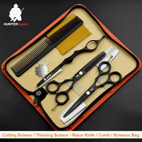 scissor set with bag Скидка 30%, 5,5 дюйма, Профессиональные Парикмахерские ножницы из нержавеющей стали, набор, филировочные ножницы для стрижки волос, парикмахерские ножницы HT9131 - Цвет: scissor set with bag