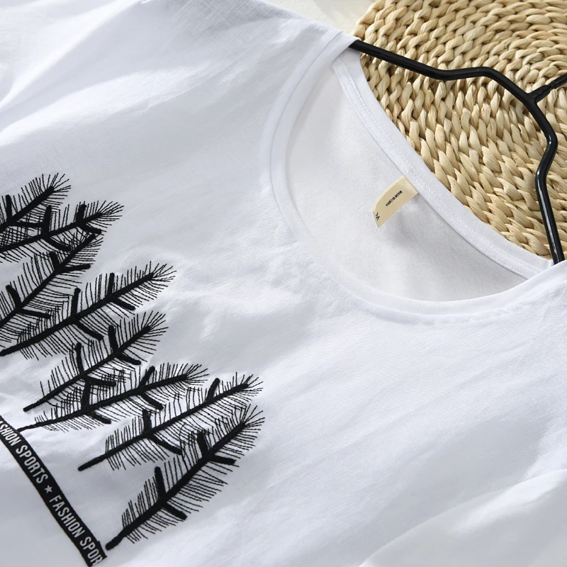 Summer t shirt men causal cotton linen short sleeve tops tee Embroidery tree round neck tshirt man Comfortable clothing 254 | Мужская
