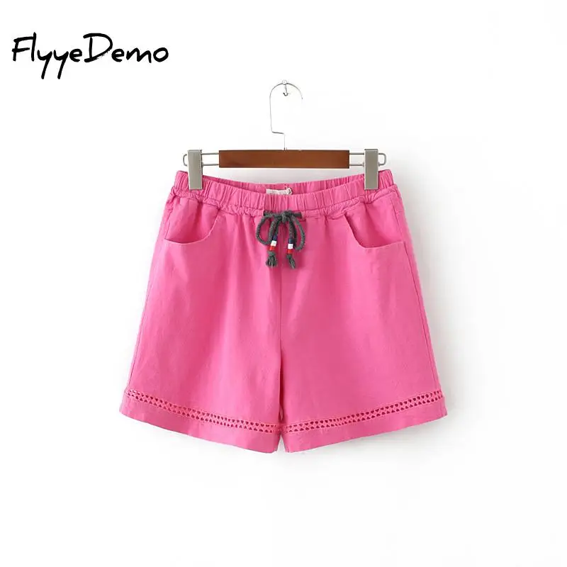 

4XL Plus Size New 2020 Summer Shorts Women Fashion Pleated Loose Solid Cotton Linen Feminino Short For Women Candy Color Shorts
