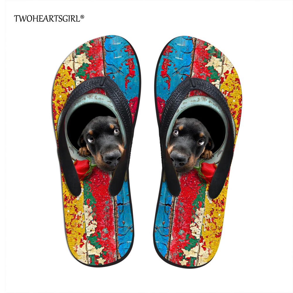 Twoheartsgirl Colorful Flower Dog Flipflops Novelty Ladies Summer Beach Slipper Casual Female Rubber Flip Flop Women Shoes | Обувь