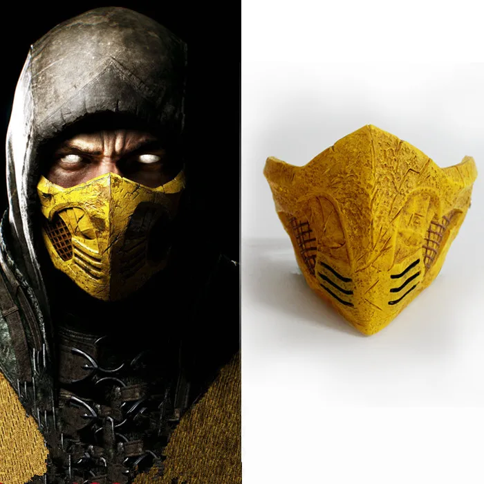 Хэллоуин взрослых Половина лица маска Mortal Kombat Скорпион с маской