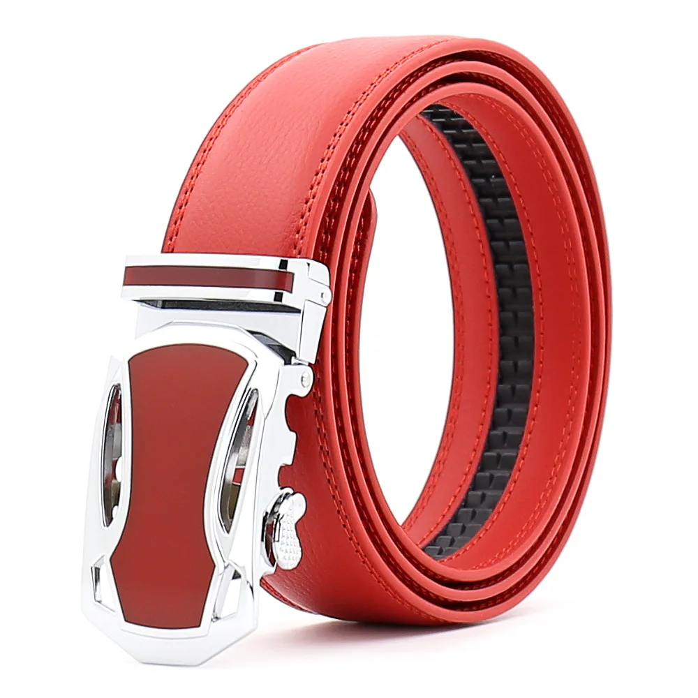 AirkSun 2017 Fashion Red White Black Solid Strap Male Genuine Leather Belts For Men Luxury Car Automatic Buckle Ceinture 140cm | Аксессуары