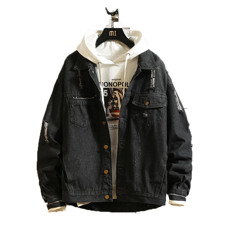 

Mens Hole Jean Jacket Men Solid Bomber Jackets Male High Quality Vintage Denim Jacket Coat Streetwear Chaqueta Hombre M-5XL