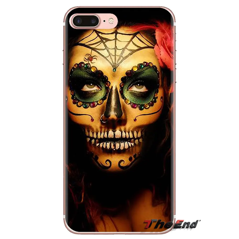 Чехлы из ТПУ с изображением сахарного черепа темно-розовые цветы татуированные