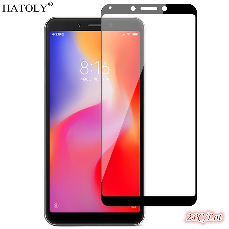 Protector de pantalla de vidrio templado para Xiaomi Redmi 6A, pel&iacute;cula de cobertura completa, pegamento completo, 2 uds.-0