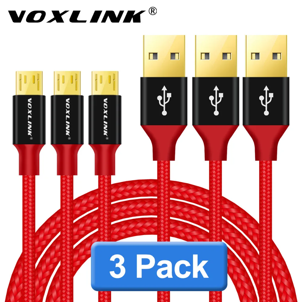 3 упак. к. 2.4A кабель для быстрой зарядки VOXLINK 3FT/6FT/10FT Micro USB зарядного устройства