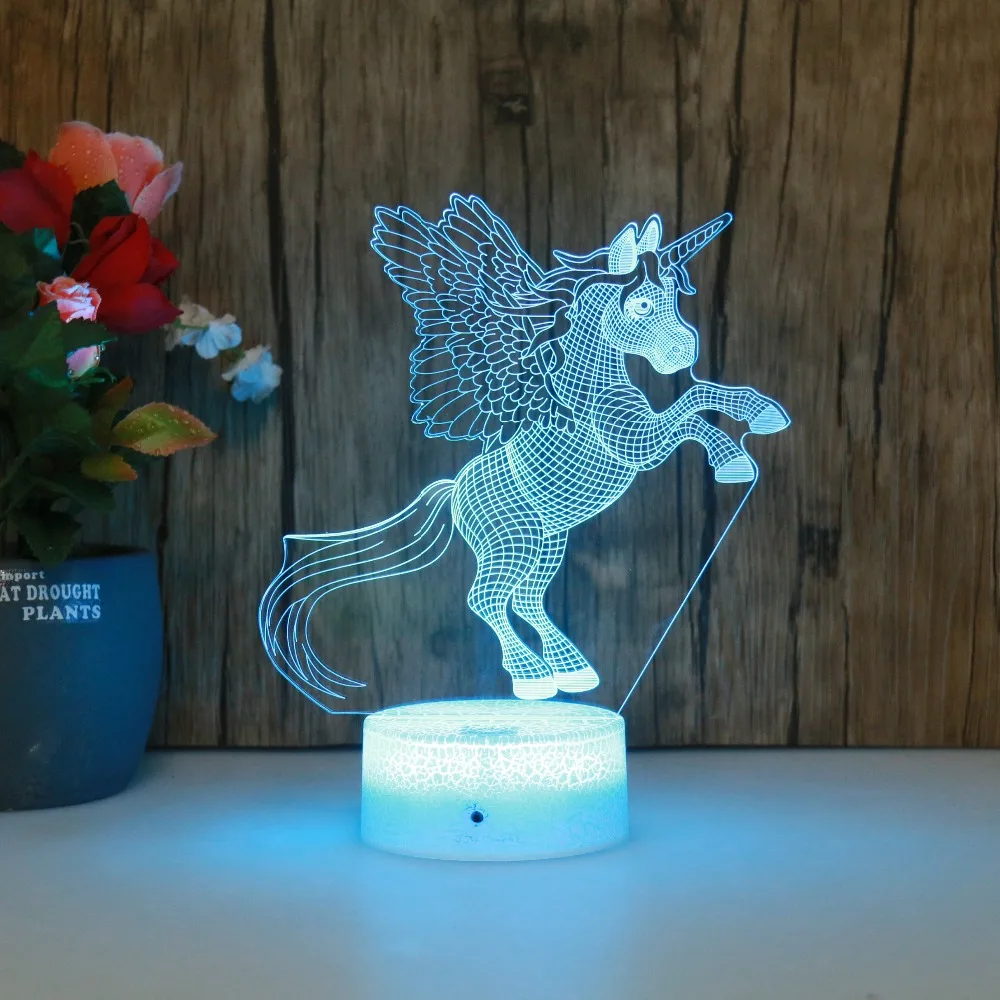Дропшиппинг 3D Ночная лампа в виде единорога визуальная Иллюзия сна для ребенка 7