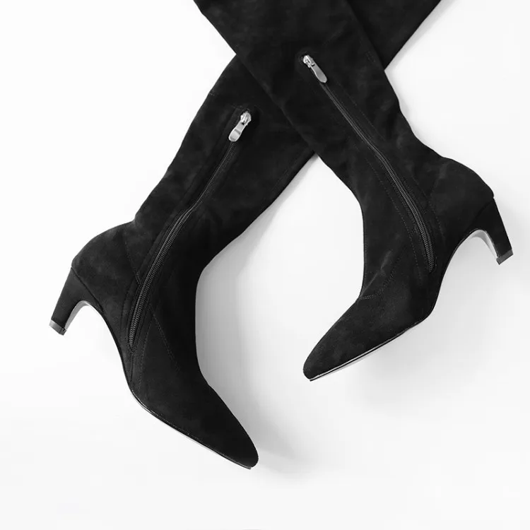 

MLJUESE 2020 women over the knee high boots velvet zippers winter short plush pointed toe high heels high boots party size 33-40
