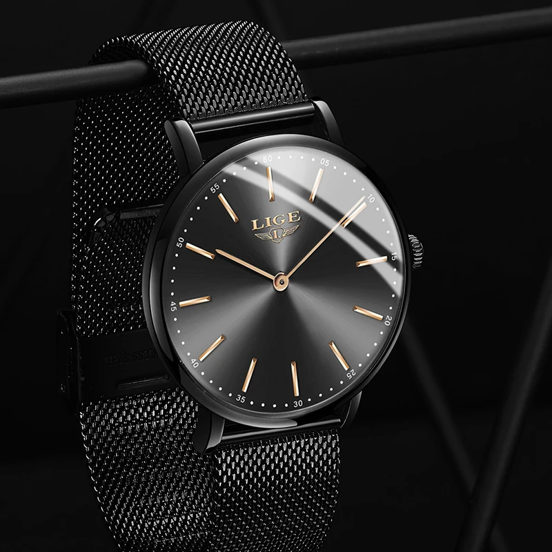 LIGE Mens Watches Top Brand Luxury Quartz Wristwatch Men Ultra-Thin Mmesh Belt LowKey Simple Watch Sport Clock Relogio Masculino | Наручные