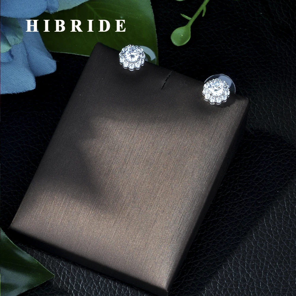 

HIBRIDE 2017 Trendy Style AAA Cubic Zircon Earrings White Gold Color Men Women Stud Earrings E-124