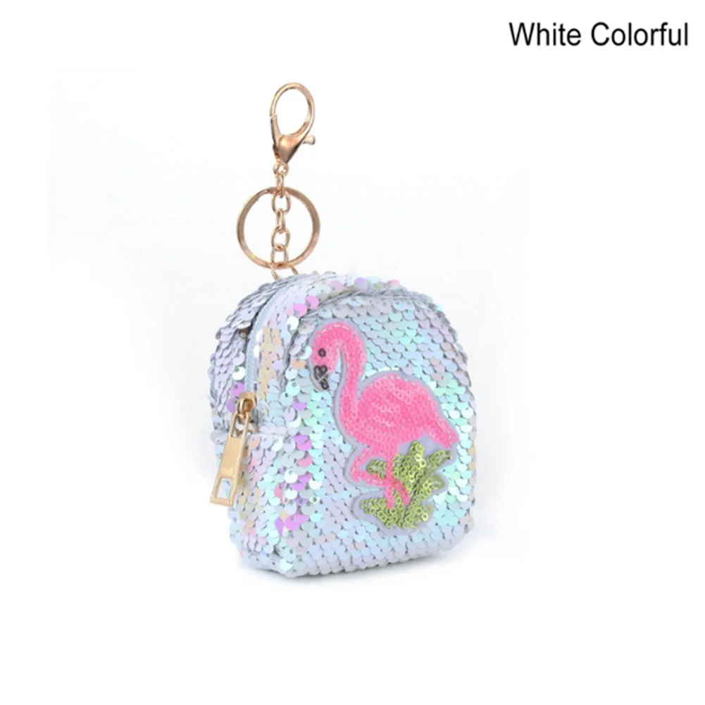 white colorful Новинка, кошелек для монет с фламинго для женщин и девочек, Блестящая Сумочка для монет с блестками, маленький кошелек, мини-кошелек, держатель для карт, сумки для денег, детский подарок - Цвет: white colorful