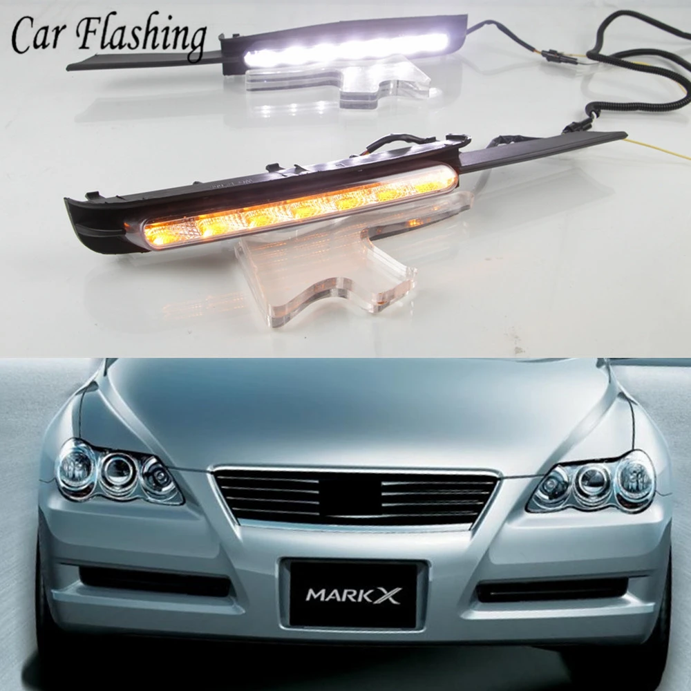 Автомобильная проблесковая 1 пара DRL для Toyota MARK X REIZ 2004 2005 2006 2007 2008 2009 светодиодный DRL Дневной светильник с Поворотная сигнальная лампа