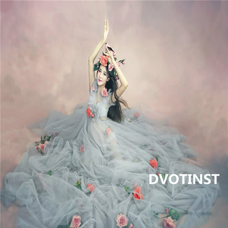 

Dvotinst Women Photography Props Pregnancy Dress Maternity Dresses+Headband Mesh Perspective Elegant Dress For Studio Photo Prop