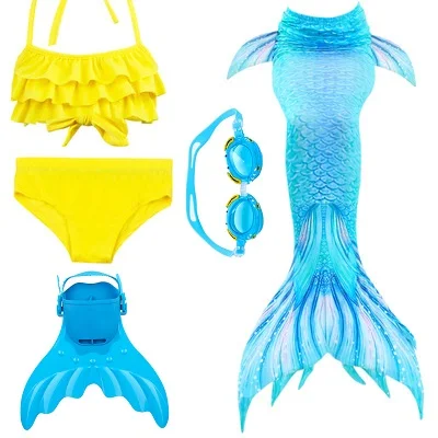 Yellow 53 set 2 Г. Лидер продаж, костюм русалки для девочек вечерние платья купальный костюм бикини, купальный костюм, платье для девочек С флиппером, монокини для плавания - Цвет: Yellow 53 set 2