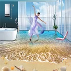 Пользовательские этаж росписи современный летние пляжные ракушками и морскими звездами самоклеющиеся этаж Картины для Ванная комната Обои в гостиную roll