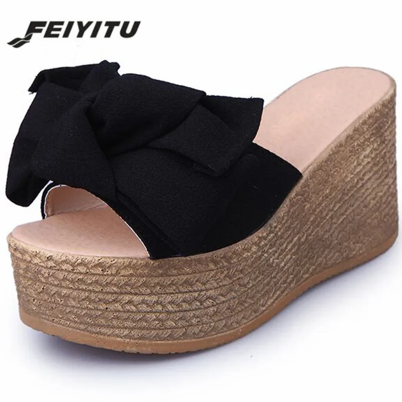 Женские туфли на платформе FeiYiTu летние тапочки танкетке с плоской подошвой