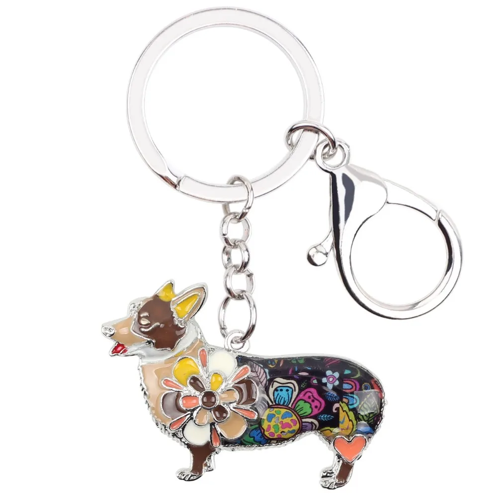 Bonsny эмалированный сплав валлийский корги собака брелок кольцо для ключей
