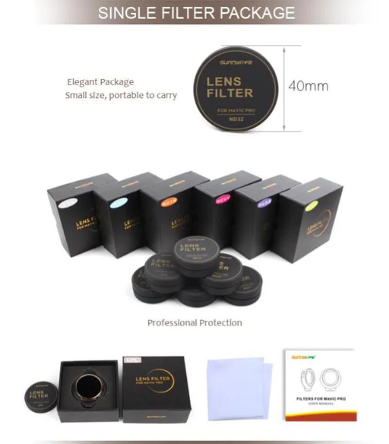Фильтр для дрона Sunhood фильтр для объектива Sunhood DJI MAVIC PRO/PLATINUM/WHITE MCUV CPL ND4 ND8 ND16 ND32