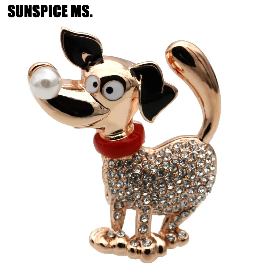 

SUNSPICE MS. Cute Dog Brooches For Women Crystal Broches Animal Corsage Pins Kids Girls Shirt Clips Clothes Accessorries Gift