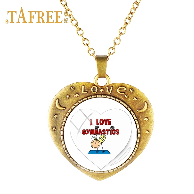 TAFREE gymnastics girl Antique Bronze Plated Pendant Necklace Art picture gymnastique fille Chocker For Women Jewelry GY071 | Украшения и