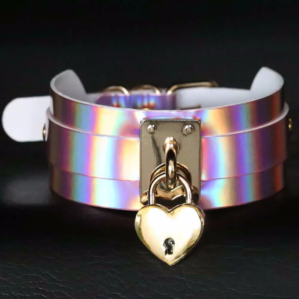 DIEZI Личность Готический большое сердце широкий бондаг цепочки и ожерелья гот PU